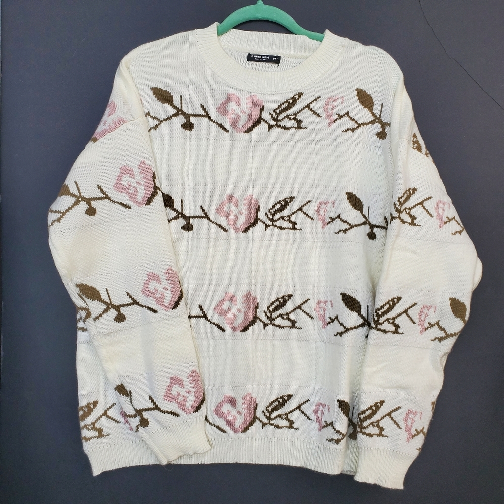 OVERSIZED Drop Shoulder Sweater w/ Flowers Sz 0XL